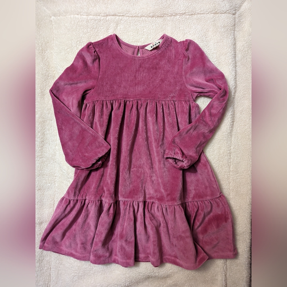 Mini Boden Girls Tiered Velour Dress - Teacup Pink - Like New - Size 9/10